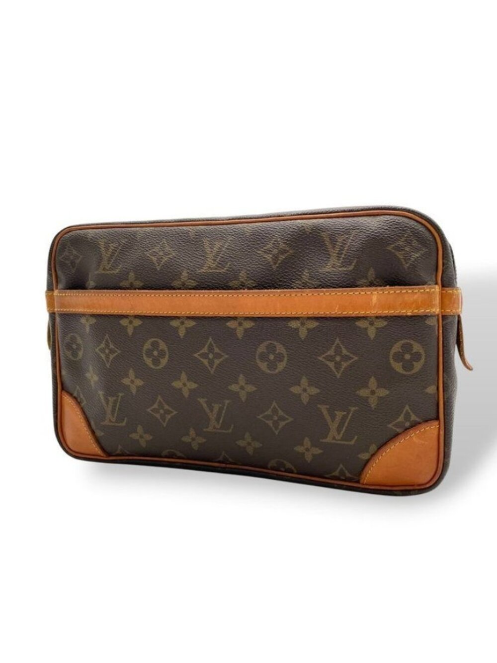 Louis Vuitton Monogram Compiegne 28 Clutch Pouch Brown Vachetta Leather Gold